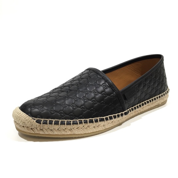 GUCCI 567106 MICROGUCCISSIMA LEATHER ESPADRILLES -BLACK -WOMEN’S US 8 -NEW - Picture 1 of 10